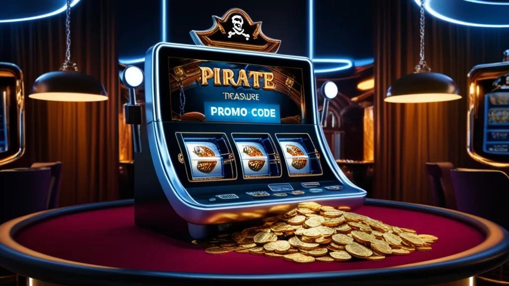 Glowing casino screen showing bonus code and promo code options beside treasure coins