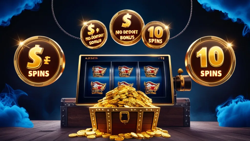 Dark slot machine scene illustrating no-deposit bonus offers and free credits