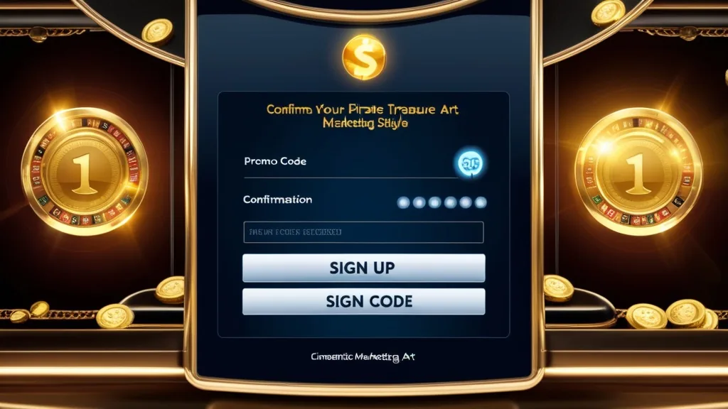 Promo code being entered on a casino signup screen with a glowing confirmation